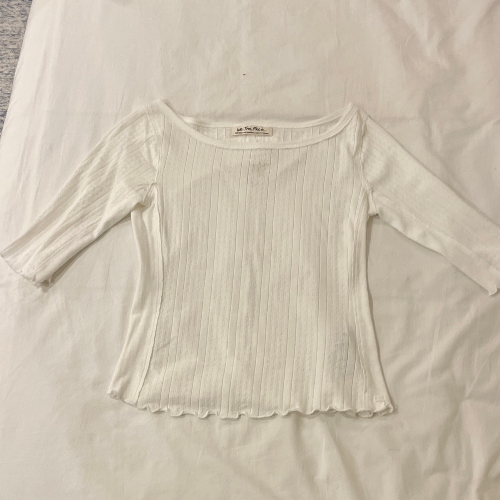 Free people White Ribbed 3/4 Sleeve Top